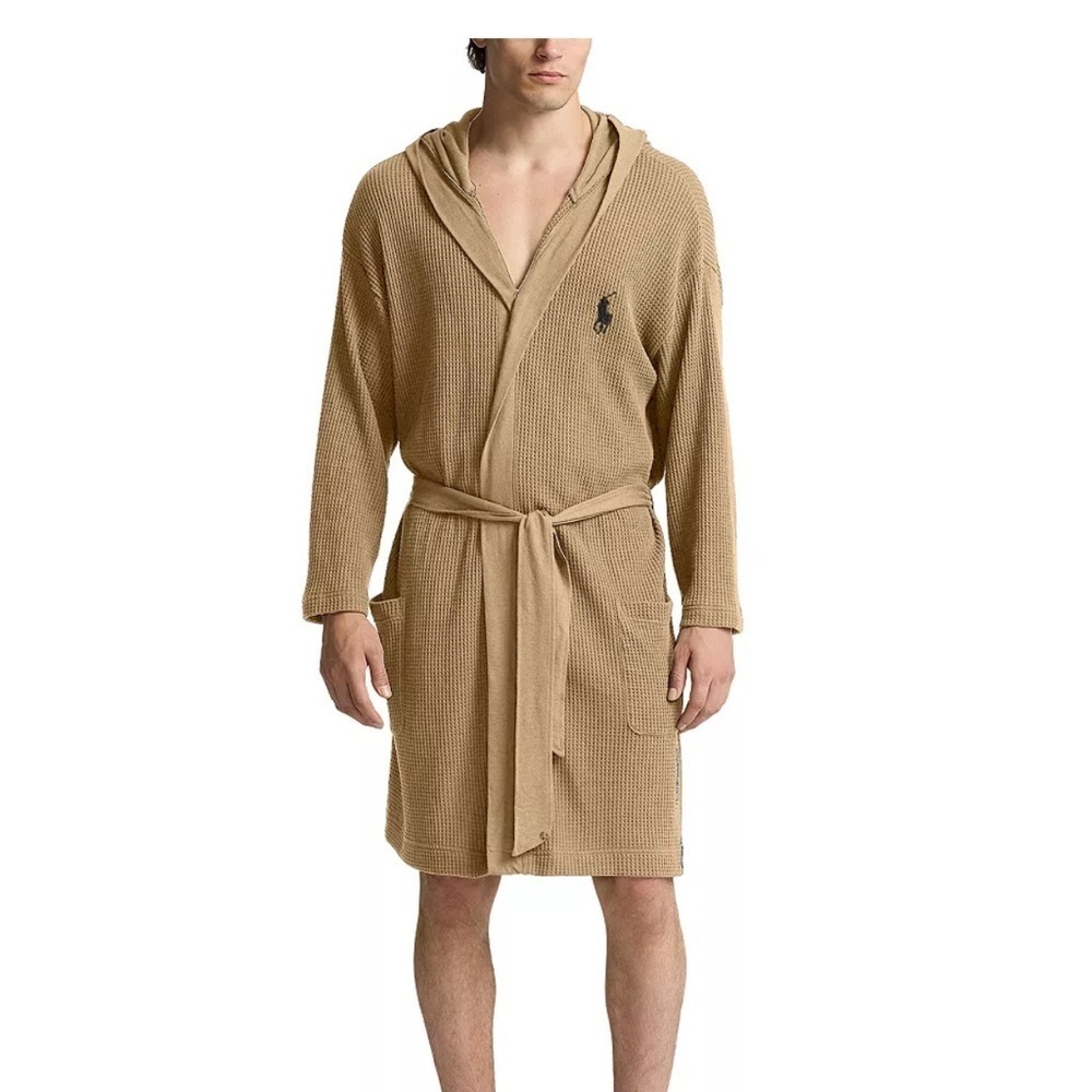 Polo Ralph Lauren Menβs Thermal Hooded Robe Size Small Medium New Tan